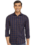 Ketch MenS Letter Print Straight Regular Fit Shirt (Khsh000206_Rust/Navy Blue M)