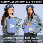 YOOLIFE Girls Makeup Bag - Monogram Initial Cute Makeup Bags Cosmetic Makeup Brush Bag for Women Girls Her Best Friend Sister Gi