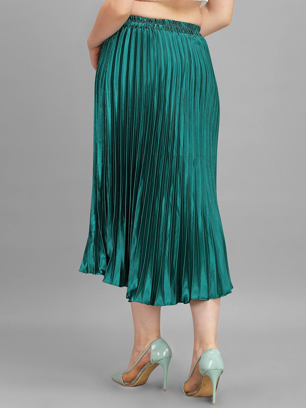 Kzully | Elegant Ensemble Satin Midi Skirts For Women & Girls Green