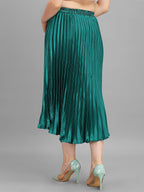 Kzully | Elegant Ensemble Satin Midi Skirts For Women & Girls Green