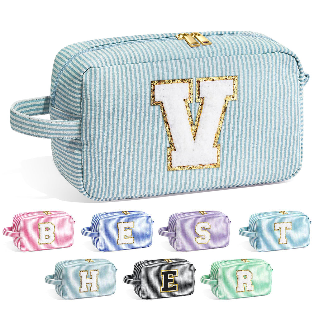 YOOLIFE Travel Makeup Cosmetic Bag - Monogram Cute Initial Makeup Bags Cosmetic Toiletry Bag Pouch Make Up Case for Women Her Be