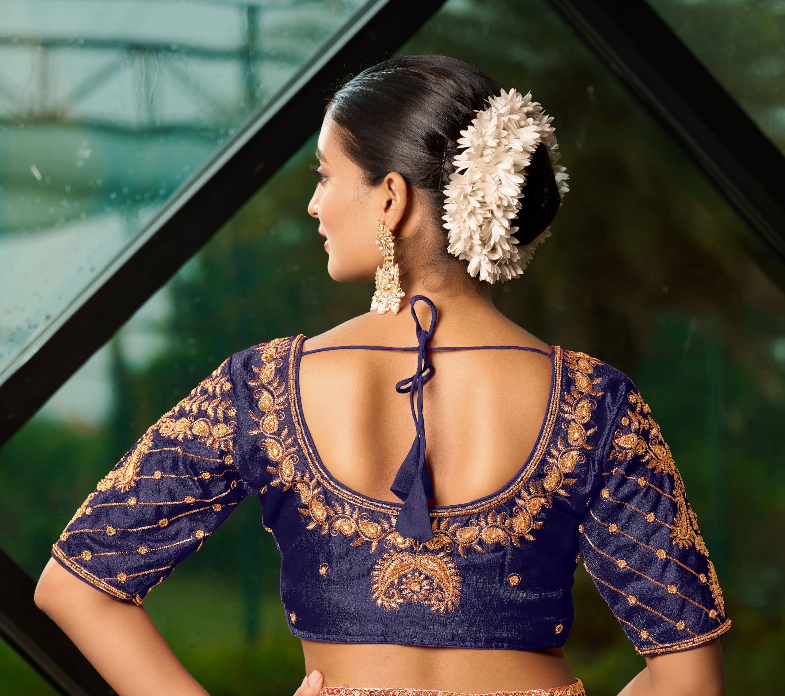 Pujia Mills WomenS Readymade Blouse Embroidery Multi Coding Maggam Work Sequence Work Indian Ethnic Designer Stitched Readymade