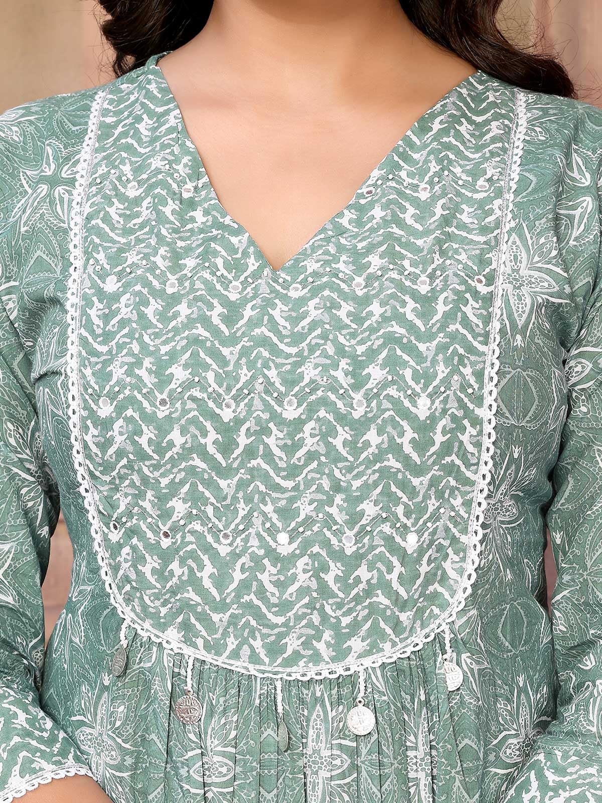 rangita Cotton Calf Length Embroidered A-Line Kurti