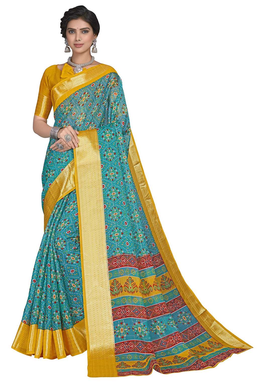 Glory Sarees Womens Organza Bandhani Saree With Blouse Piece
