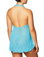 Elegant Moments Women's Plus-Size Lace Halter Mini, Turquoise, Size Plus Size