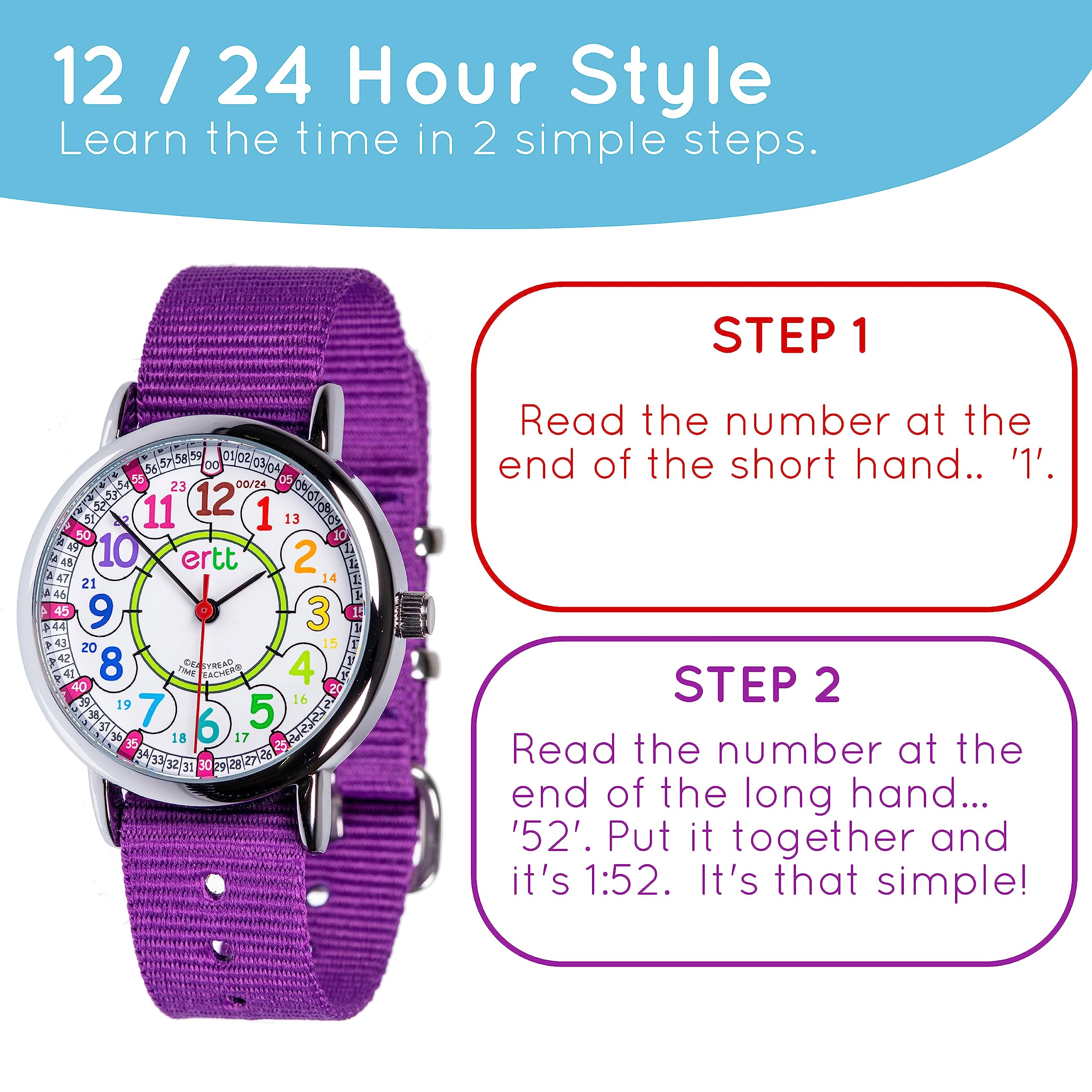 EasyRead Time Teacher Kids Watch - Back to School Gift - Girls & Boys Watches for Kids - Analog Teaching Watch - Tell The Time C