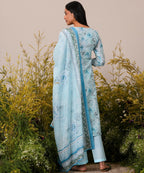 Libas Womens Printed Linen Straight Kurta With Trousers And Dupatta