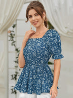 TOOCHKI Womens Floral Regular Fit Top (Toochki104-TP_Teal