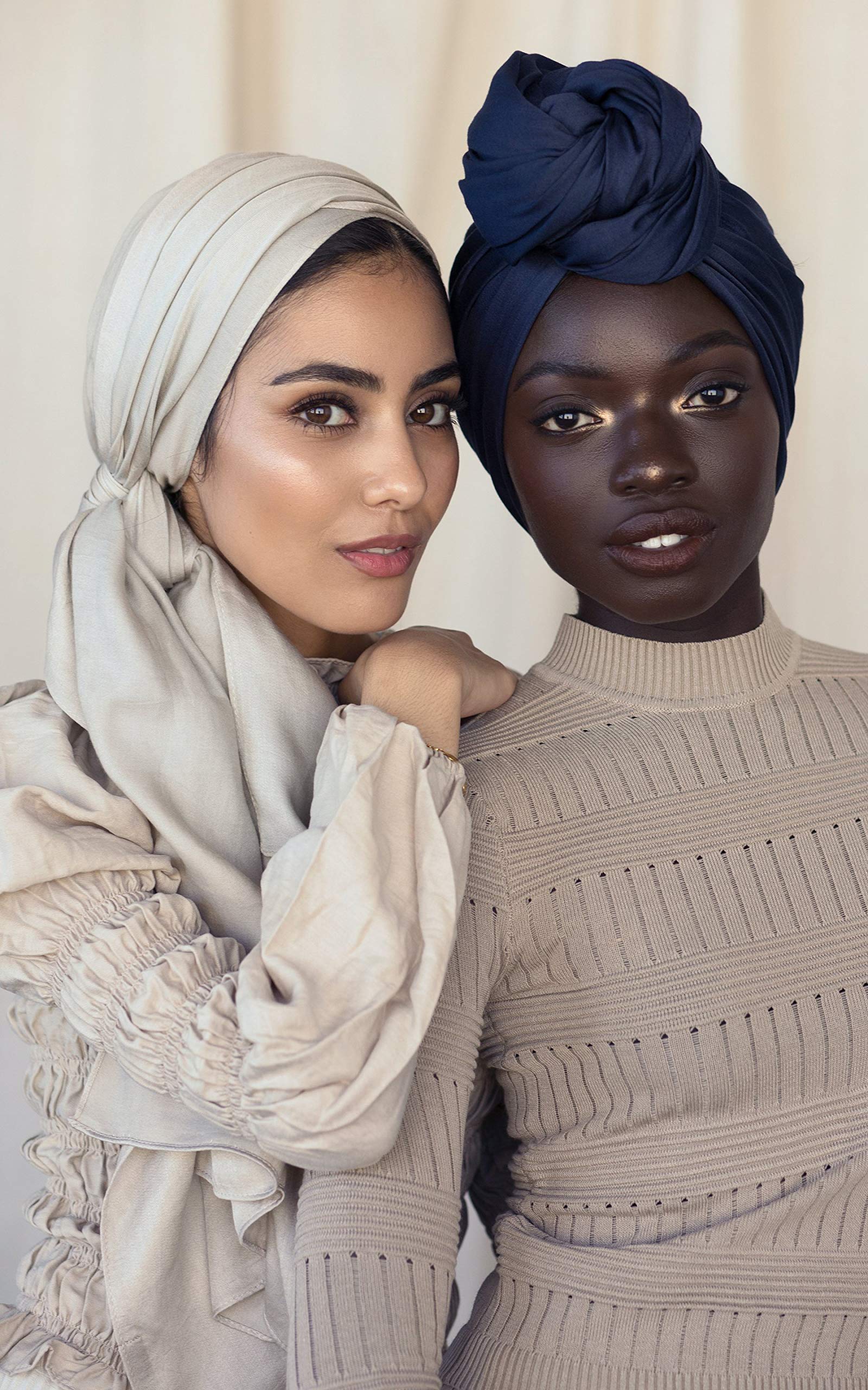 Harewom Headwraps for Women African Turbans Stretch Jersey Knit Scarf Headbands Tie for Bad Hair Day Navy Blue