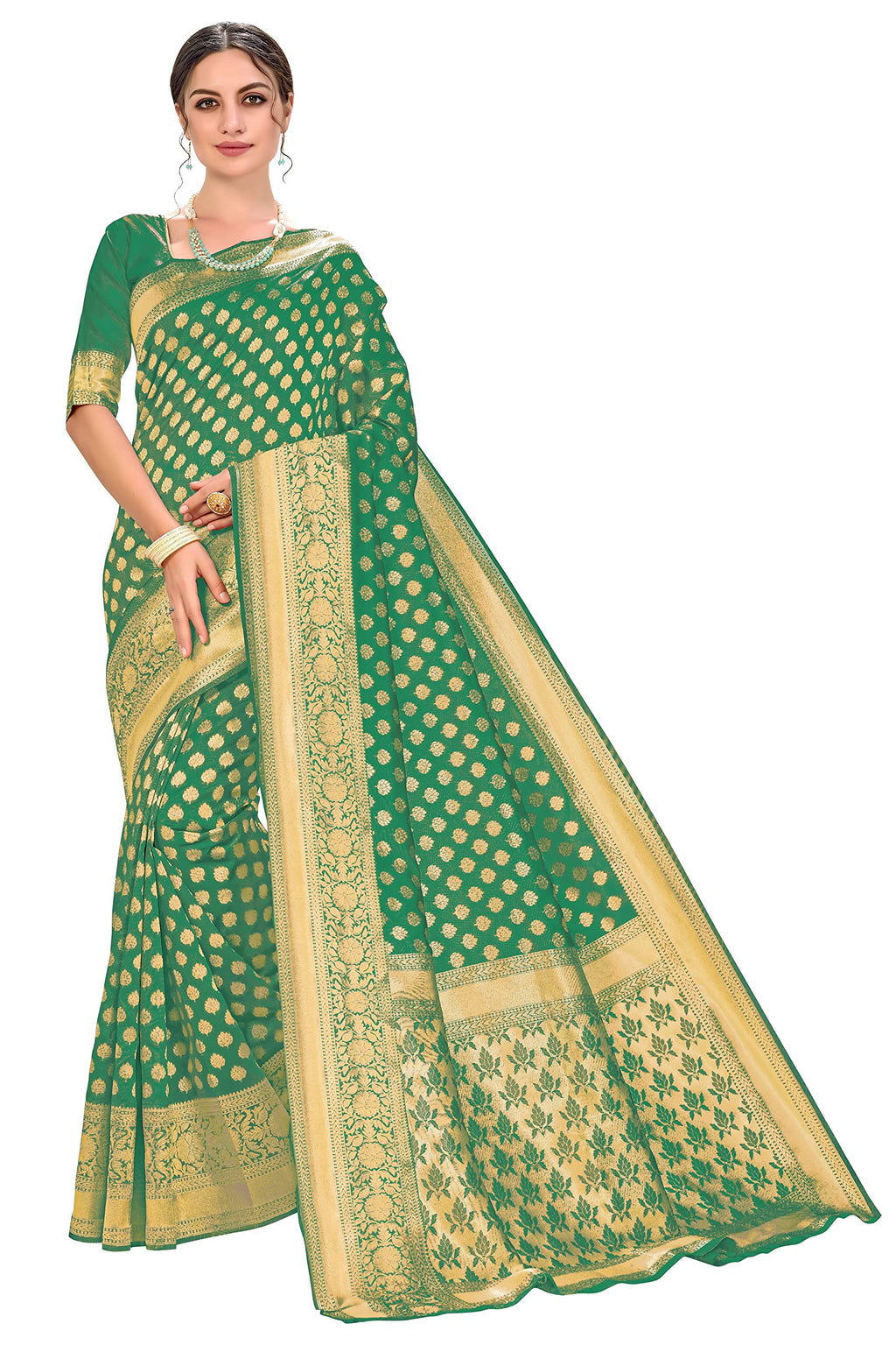 Glory Sarees Womens Kanchipuram Style Art Silk Saree With Blouse Piece (kara115_DarkGreen)