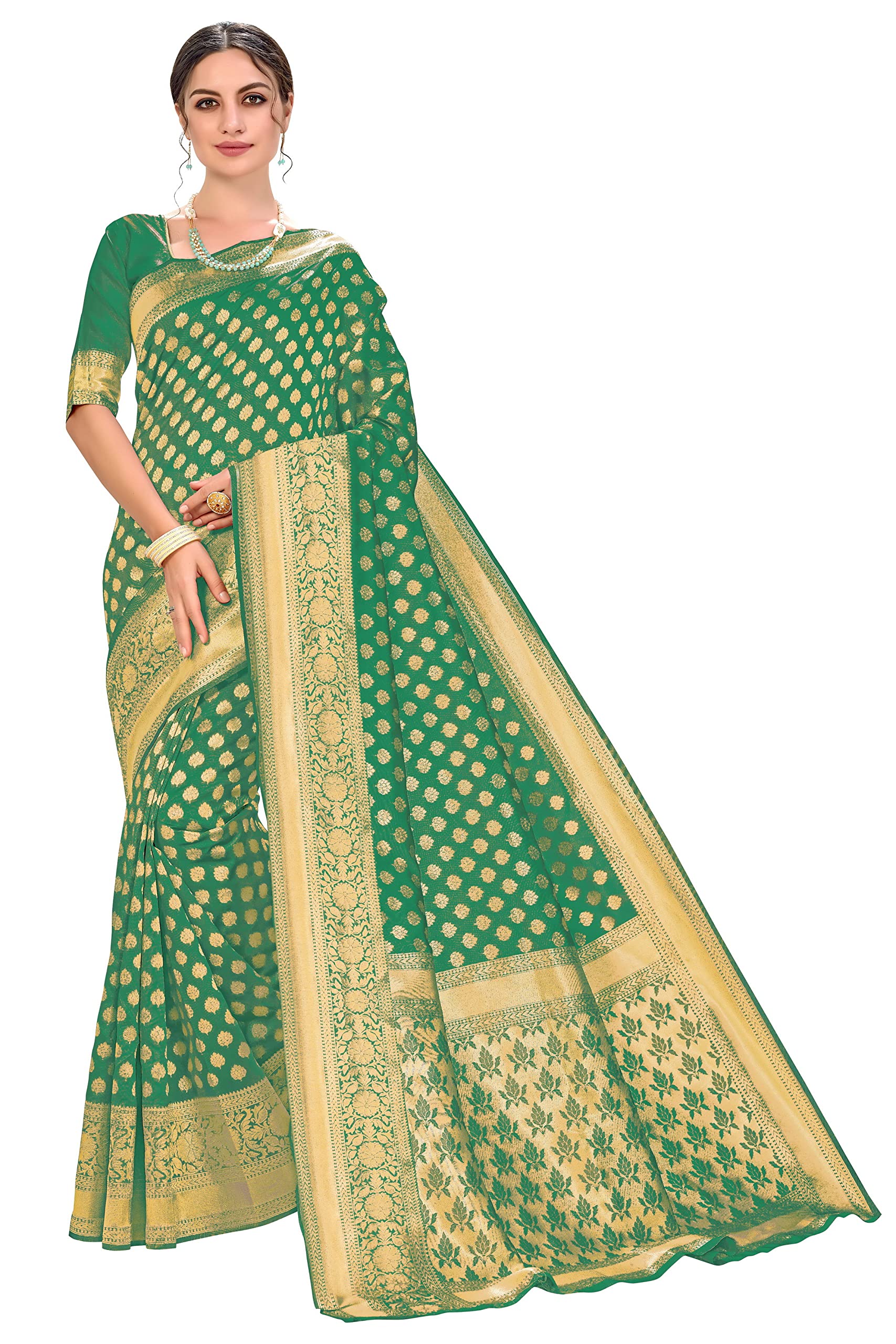 Glory Sarees Womens Kanchipuram Style Art Silk Saree With Blouse Piece (kara115_DarkGreen)