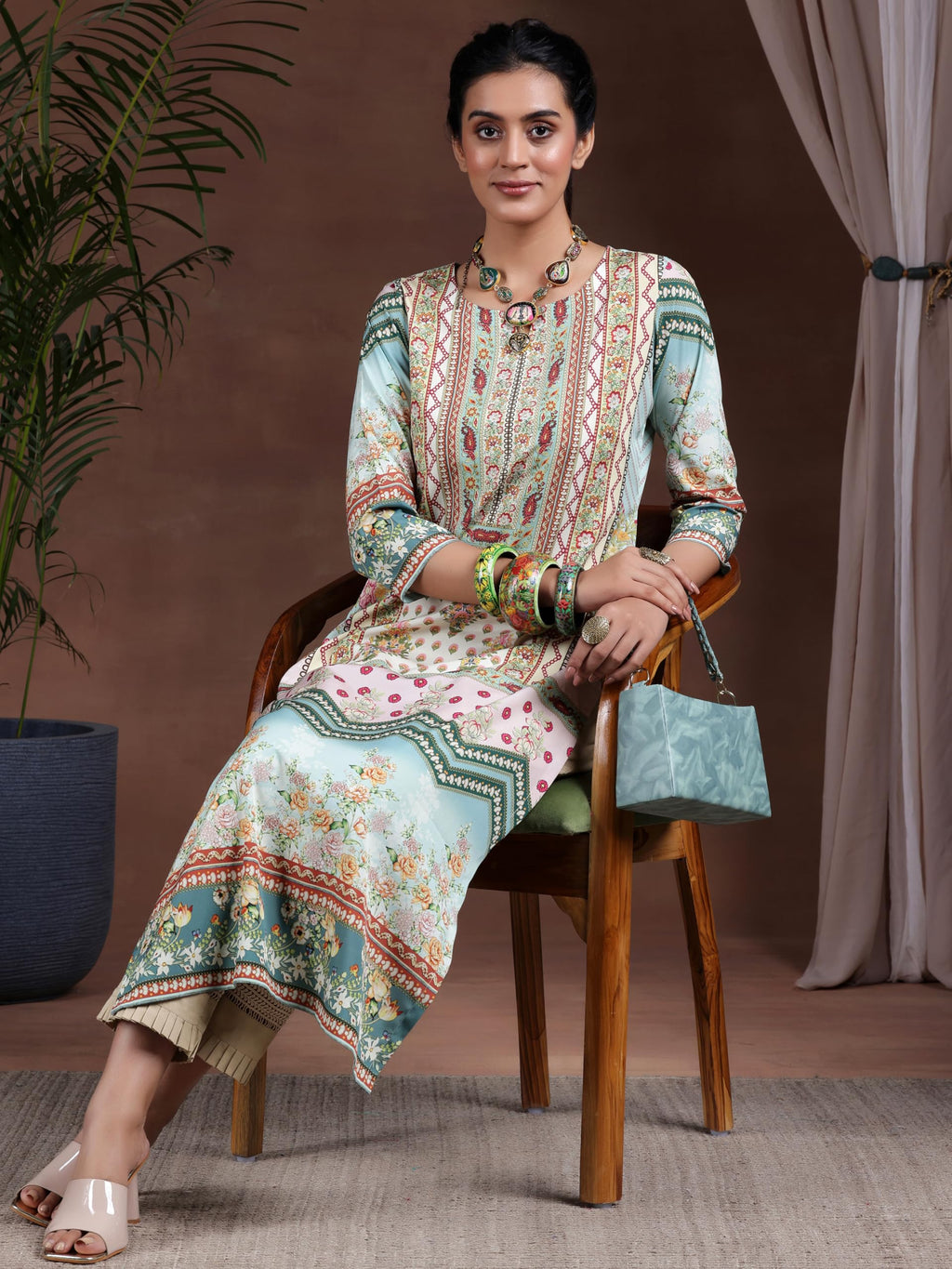 Libas WomenS Crepe Printed Straight Kurta (29264 Sea Green