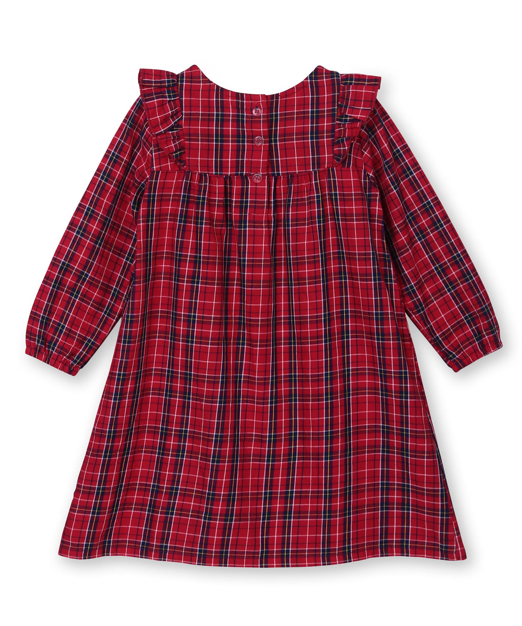 Beebay Kids Girls Shoulder Frill Check Dress RED