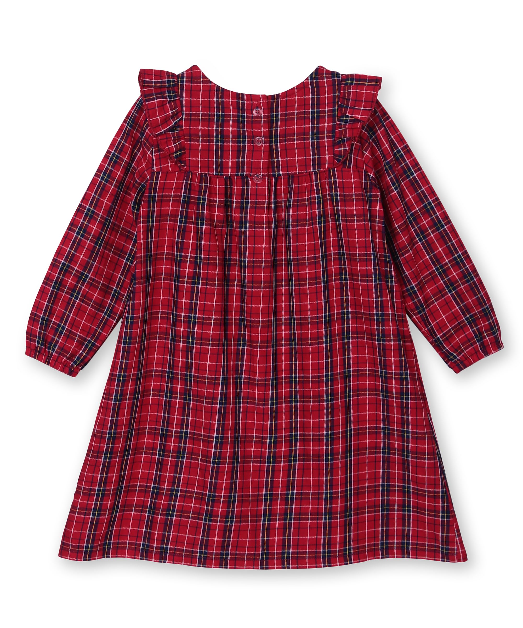 Beebay Kids Girls Shoulder Frill Check Dress RED