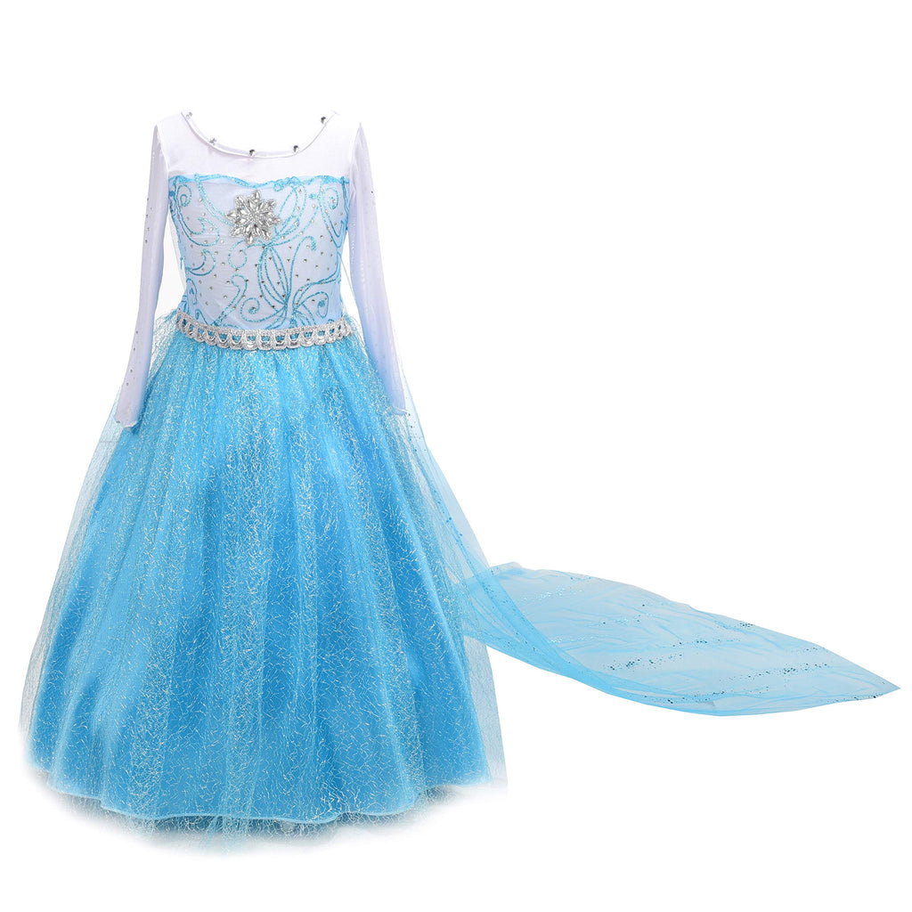 Dressy Daisy Little Girls' Ice Princess Costume Dresses Birthday Halloween Christmas Fancy Party Outfit with Long Fixed Train Si