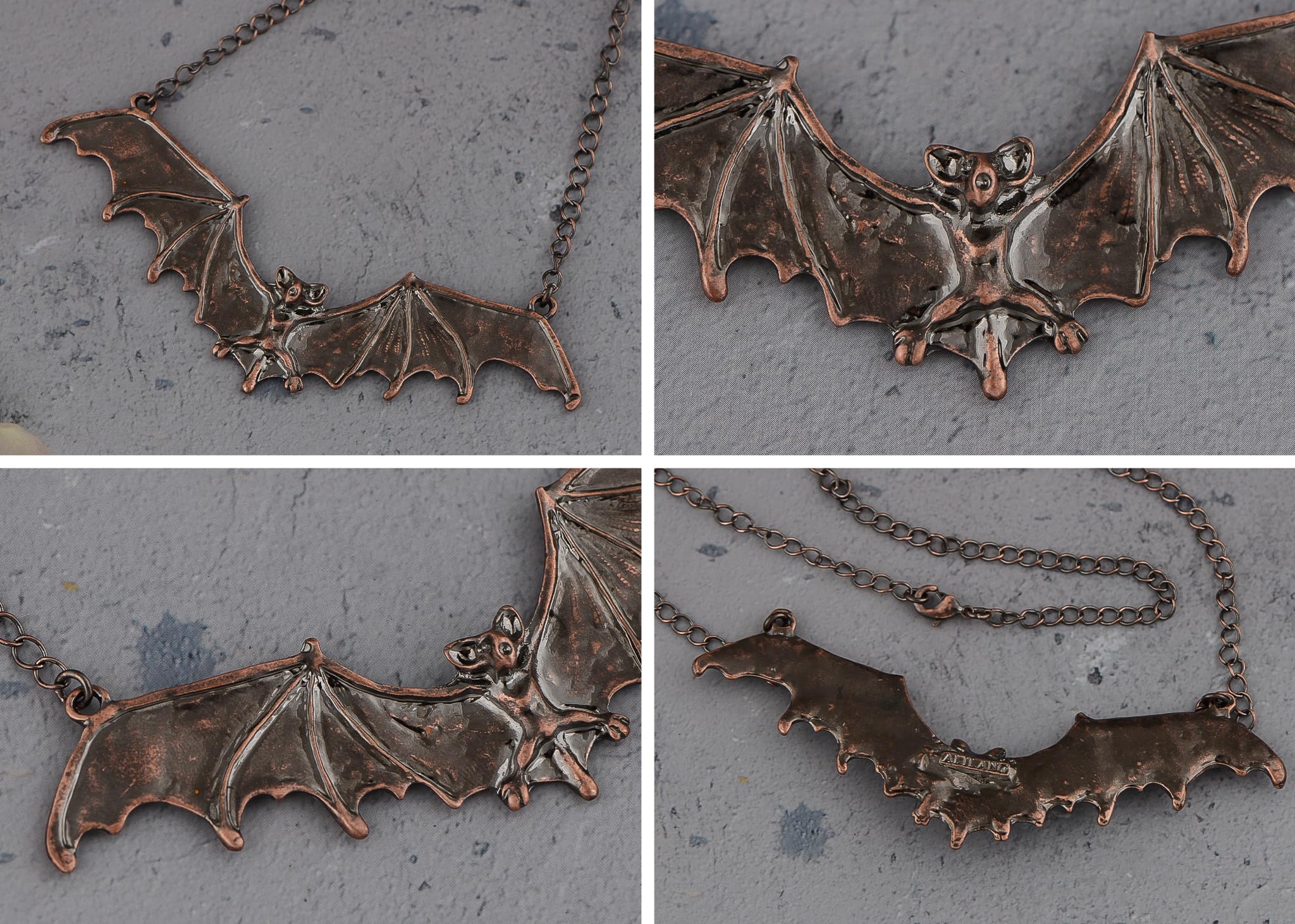Alilang Frightening Halloween Brown Flying Bat Metal Chain Pendant Necklace Funny Vintage Halloween Party, Brown