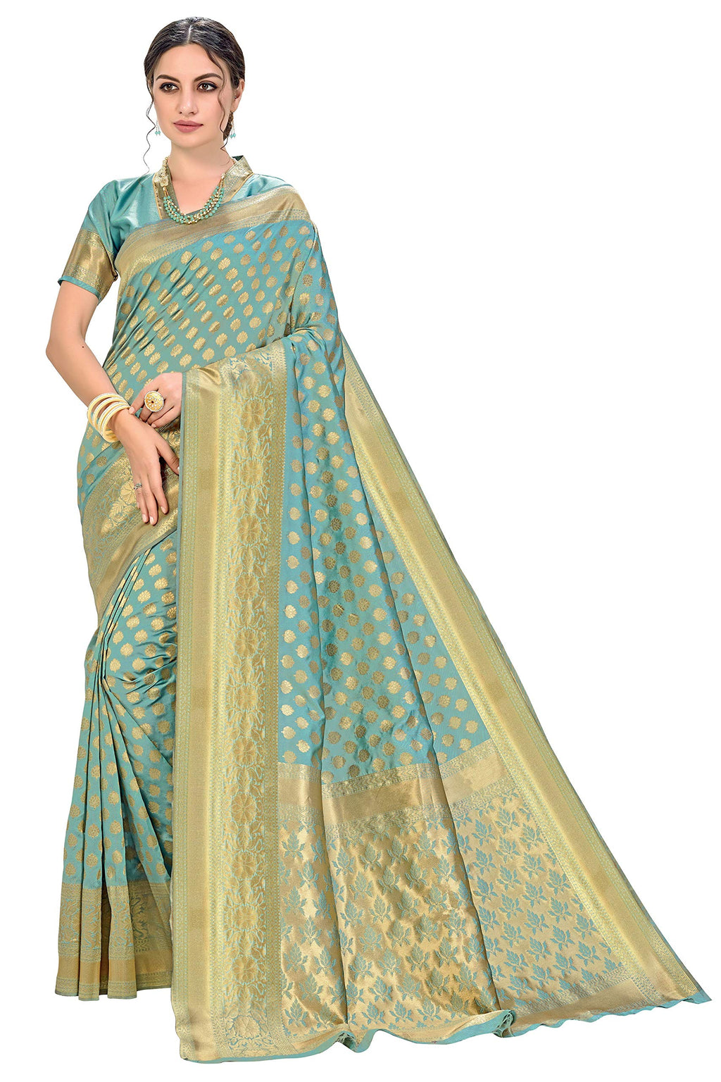 Glory Sarees Womens Art Silk Kanchipuram Saree (kara115pastelgreen_Pastel Green)