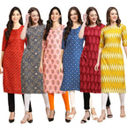 Pinkmint Women'S Crepe Digital Print Straight Kurta Pack Of 6 Multicolour