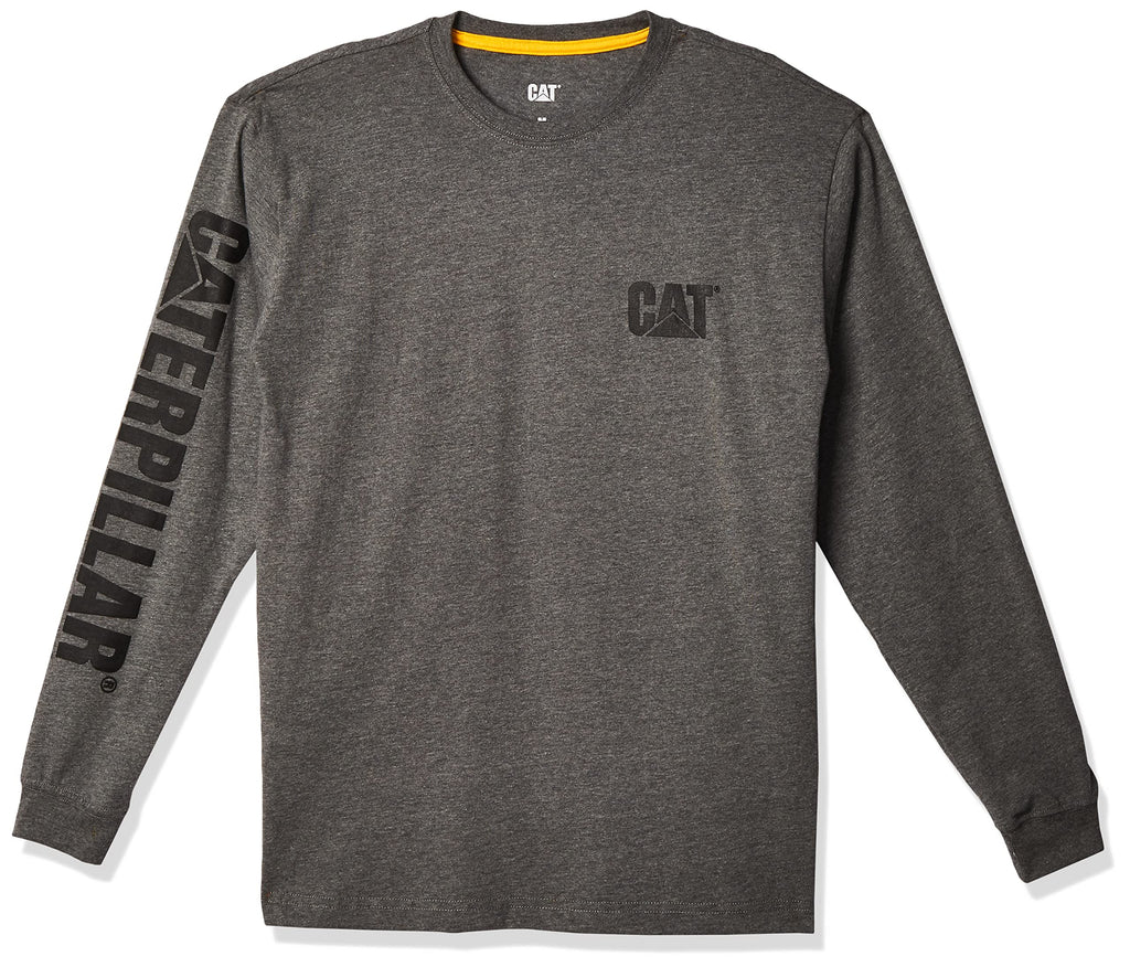 Caterpillar Men's Trademark Banner Long Sleeve Tee Shirts with Center Back Neck Wire Management Loop and CAT Logo, Dark Heather