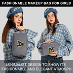 YOOLIFE 2 Gray Makeup Pouch - Travel Makeup Bag for Women - Corduroy, Cute, Large - Personalized Friend & Mom Gifts