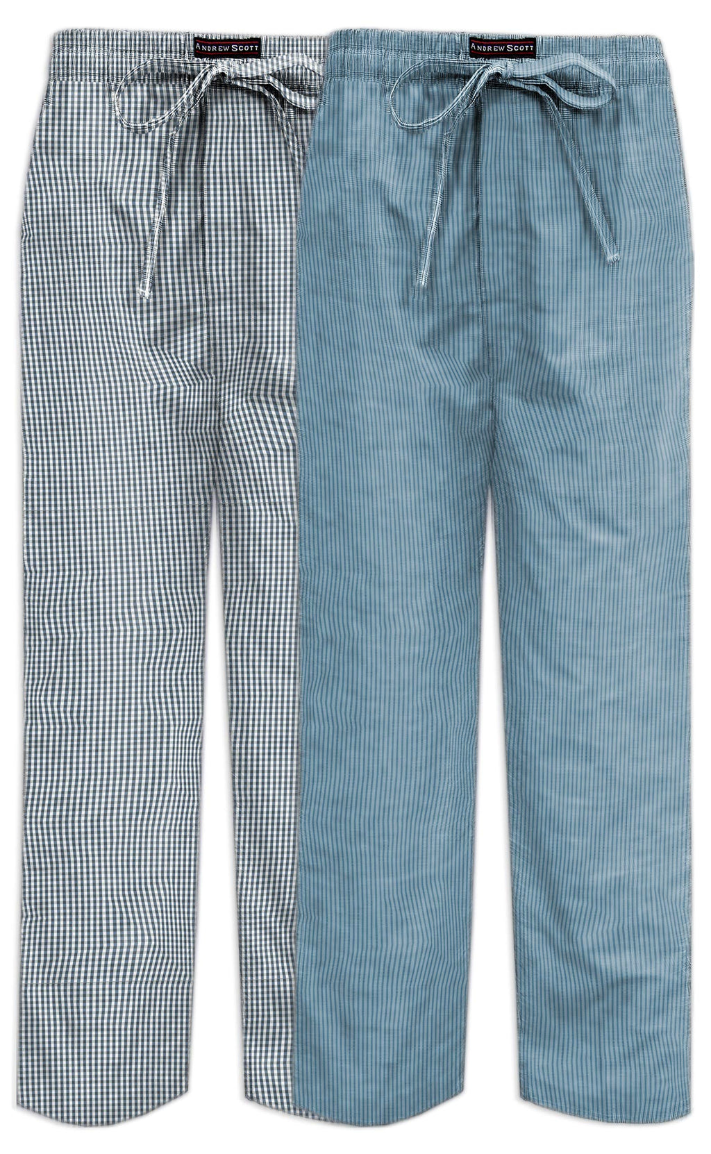 Andrew Scott Men's 2 Pack Super Soft Woven Pajama & Sleep Long Lounge PJ Pants (2 Pack- Blues, Medium)