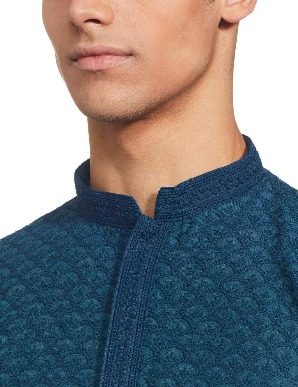Manyavar Murky Green Chikan Kurta Set for Mens