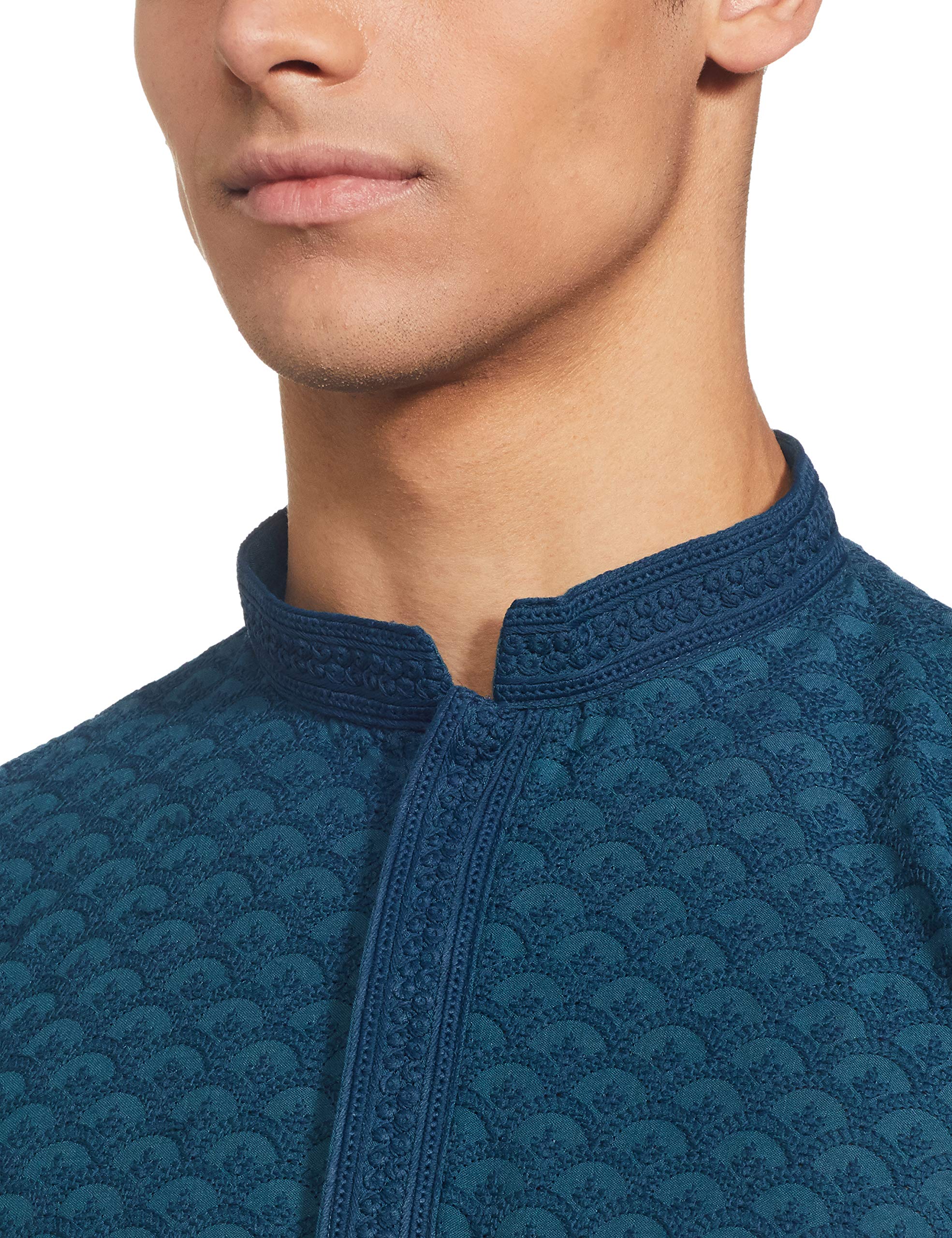 Manyavar Murky Green Chikan Kurta Set for Mens