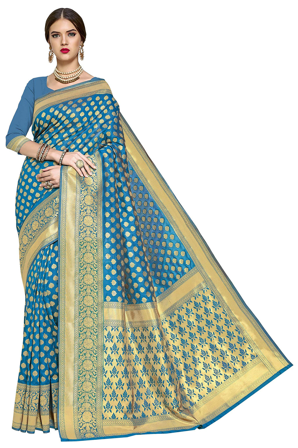 Glory Sarees Womens Jacquard Art Silk Kanchipuram Saree (kara115firozi_Firozi)