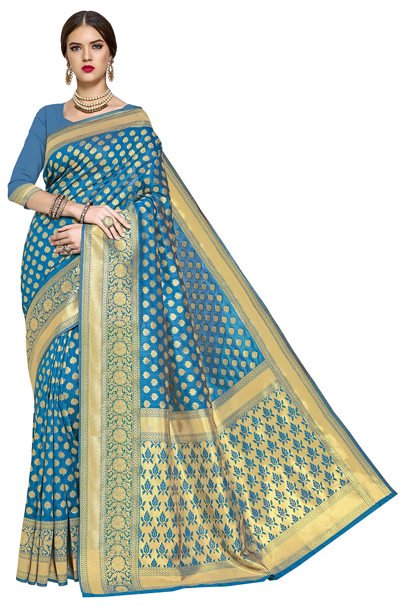 Glory Sarees Womens Jacquard Art Silk Kanchipuram Saree (kara115firozi_Firozi)