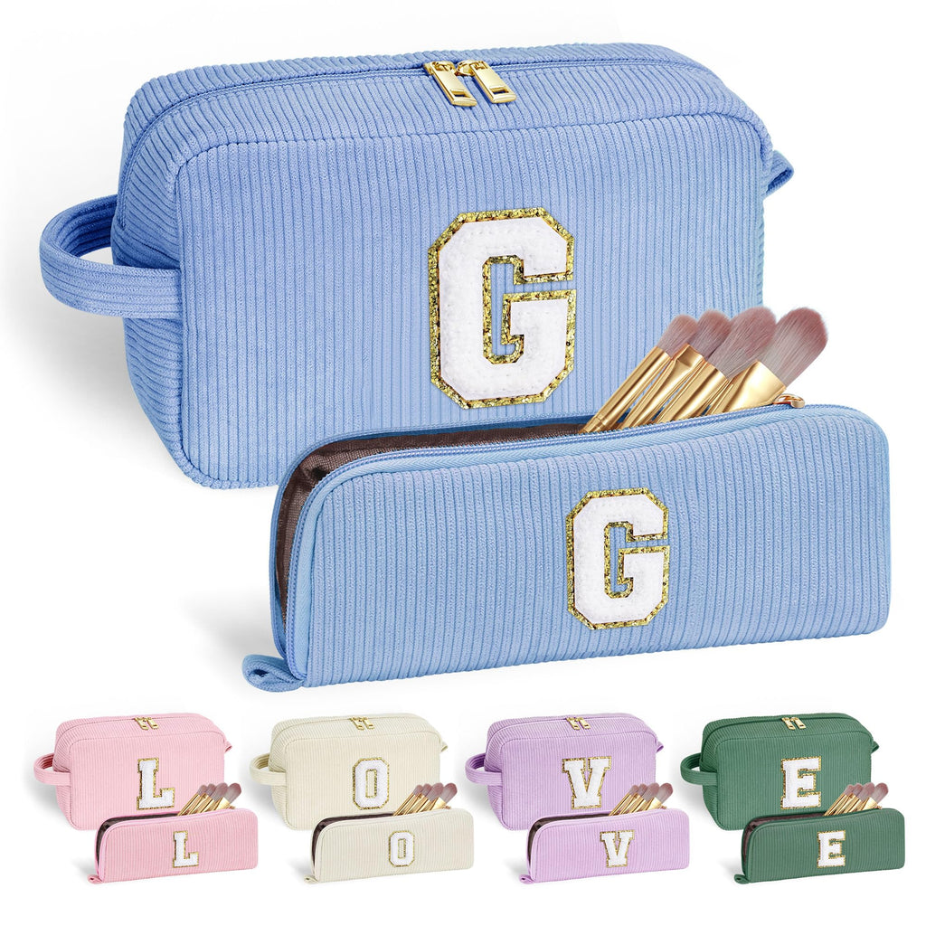 YOOLIFE Travel Makeup Bag for Women - Monogram Cute Initial Purple Makeup Bags Cosmetic Toiletry Pouch Make Up Case for Women He