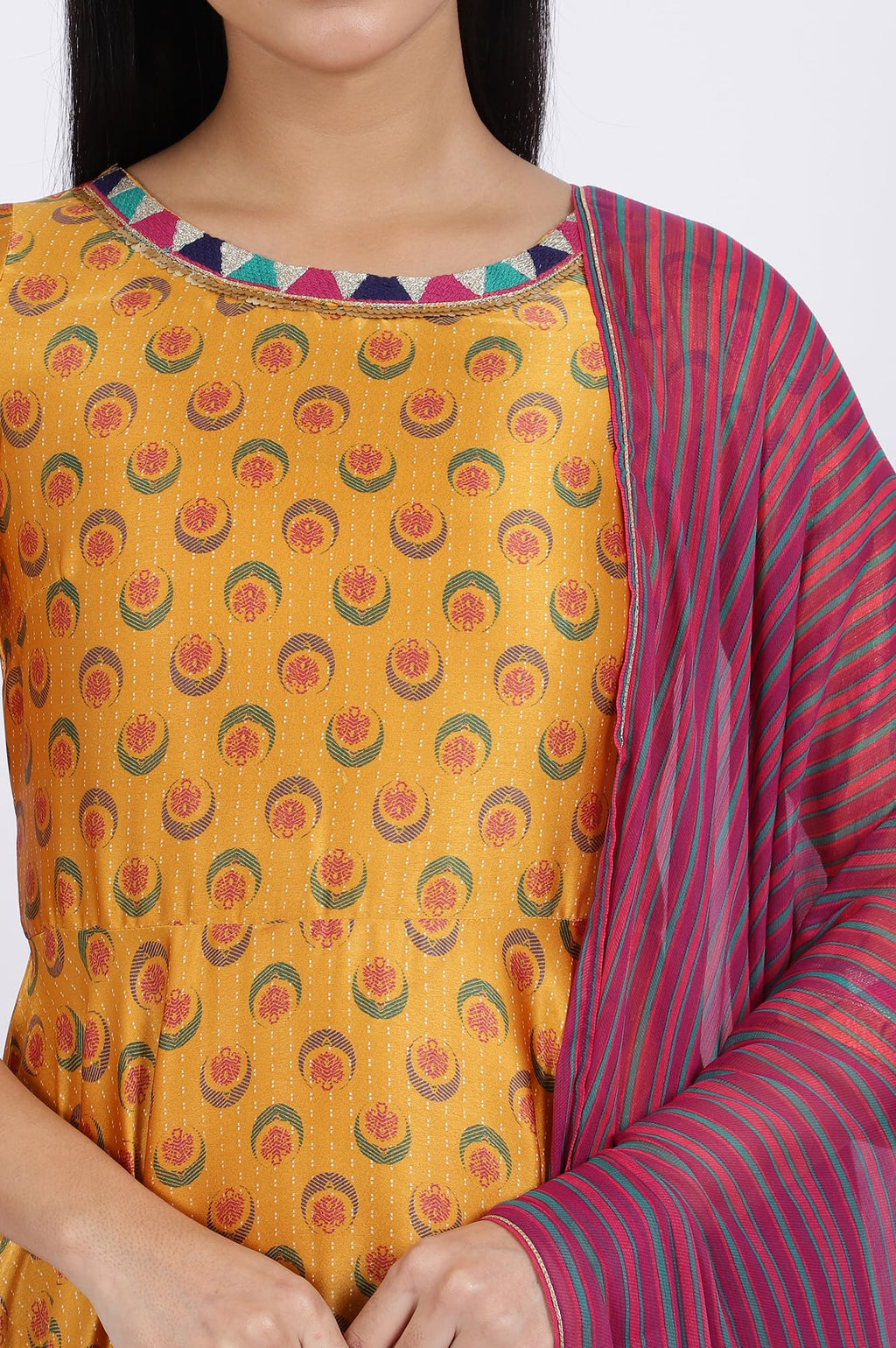 W For Woman WomenS Polyester Floral Kurta, Tight & Dupatta (23Auws19875-122304_Mustard