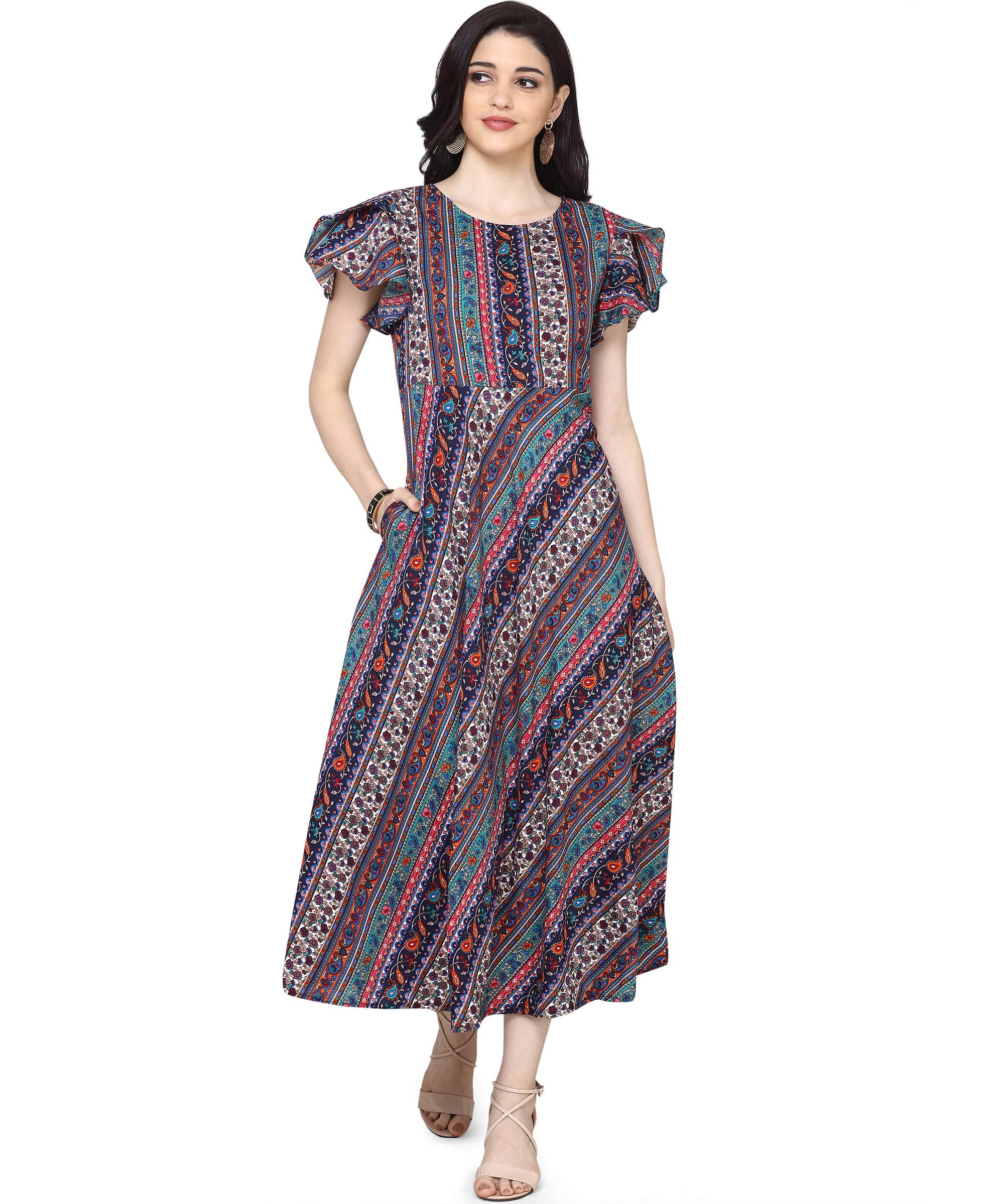 Oomph! Dress For Women Stylish | One Piece For Women Long | Trendy Long One Piece Summer Outfit | Lightweight Flared Maxi Dress