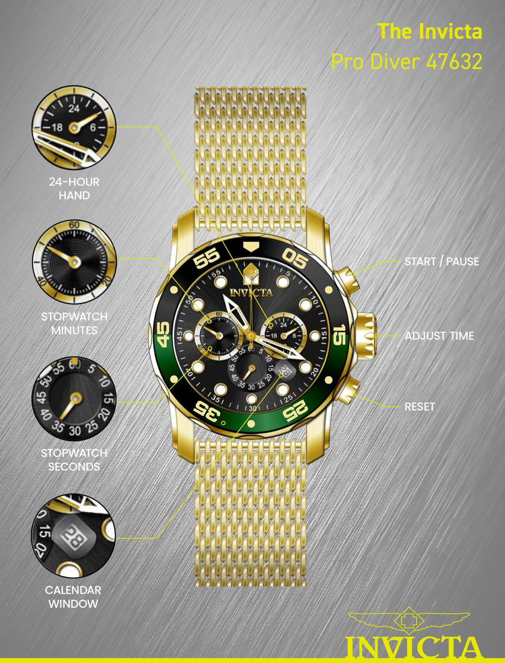 Invicta Men's 47632 Pro Diver Quartz Chronograph Black Dial Watch