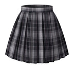 Girl's School Uniform Plaid Pleated Costumes Skirts (M,Grey Mixed Purple)