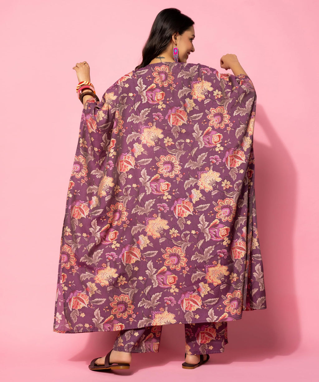 Libas WomenS Burgundy Printed Cotton Blend Co-Ords (Pack Of 3) (35516