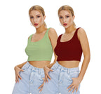 Shasmi Womens & Girls Solid Ribbed Square Neck Collarless Sleeveless Slim Fit Simplicity Tank Tops (Pack of 2) (TOP 36 Maroon 