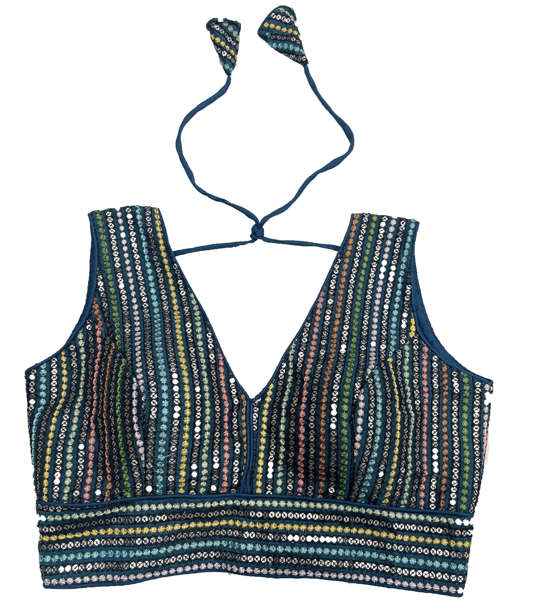 Pujia Mills WomenS Sleeveless Sabyasachi Pattern V Neck Embroidery Work With Sequence Indian Ethnic Wear Readymade Saree Blouse