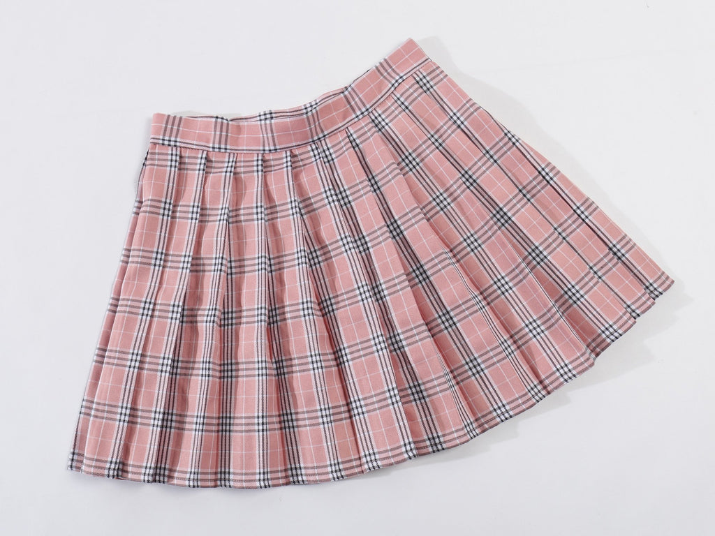 Women's Buffalo Plaid Skirt Pleated Cosplay Costumes Skirts (3XL,Pink Mixed White)
