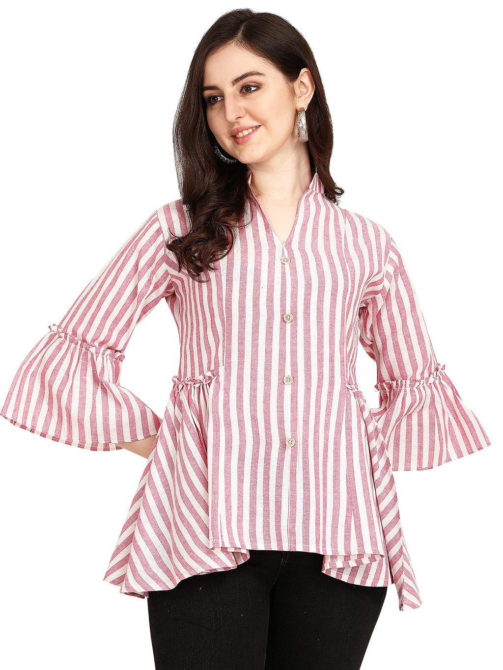 OM SAI LATEST CREATION Women Striped Top with Half Sleeves for Office Wear, Casual Wear, Under 399 Top for Women/Girls Top (Smal