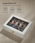 SONGMICS Watch Box, 10-Slot Watch Case with Large Glass Lid, Removable Watch Pillows, Watch Box Organizer, Gift for Loved Ones,