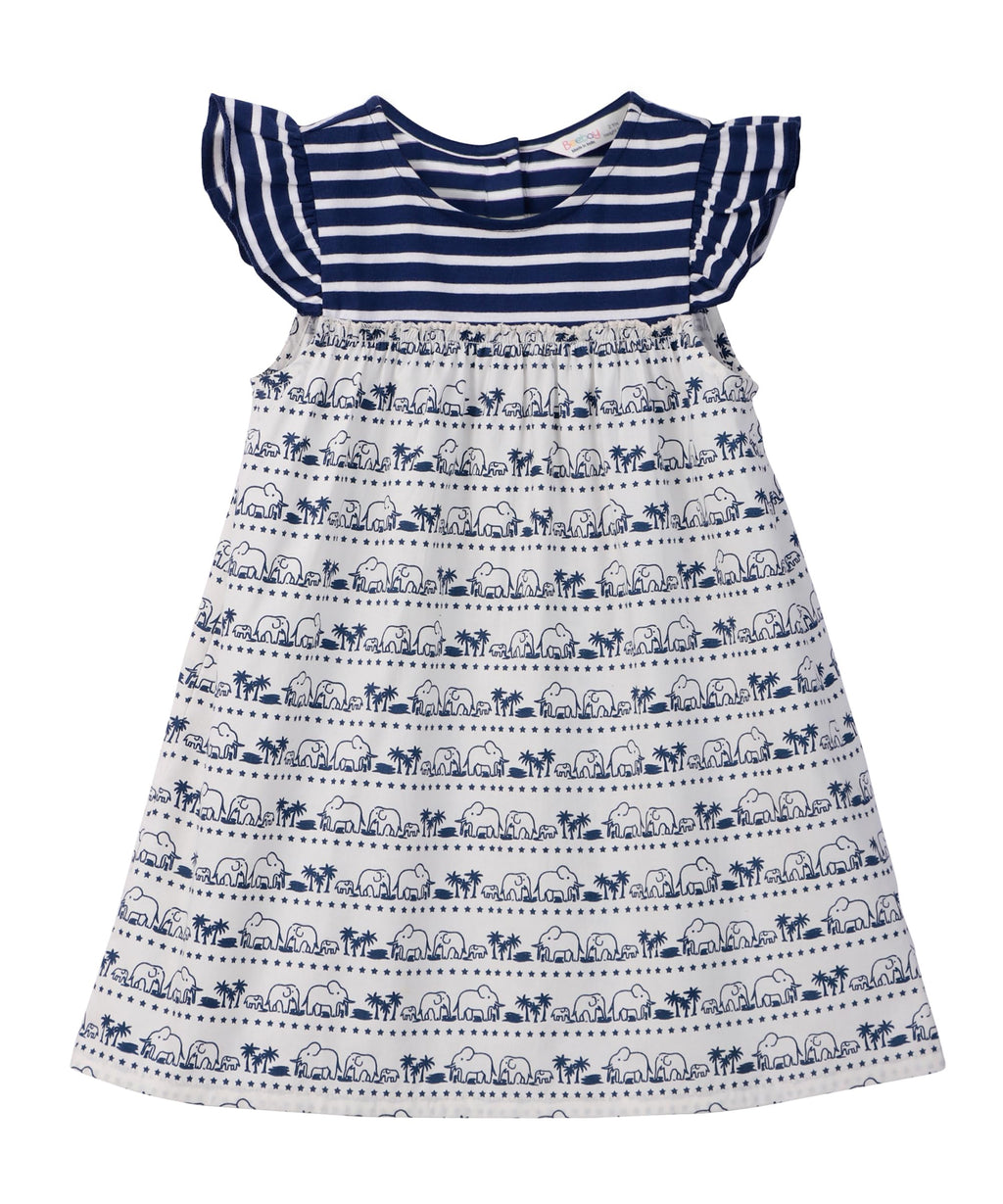 MIX-MEDIA ELEPHANT PRINT DRESS NAVY
