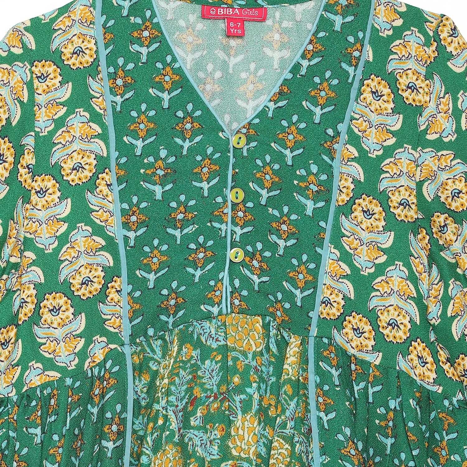 Biba Girls Printed Short_Kurta Kid(Kw5507_Green_7)