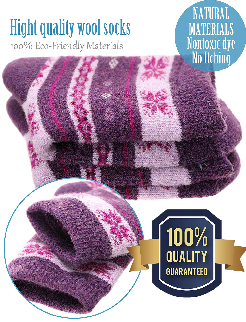 EBMORE Kids Wool Socks for Toddlers Boys Girls Warm Winter Thick Hiking Thermal Heavy Cozy Crew Boot Socks 6 Pairs (Stripe Snowf