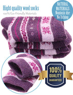 EBMORE Kids Wool Socks for Toddlers Boys Girls Warm Winter Thick Hiking Thermal Heavy Cozy Crew Boot Socks 6 Pairs (Stripe Snowf