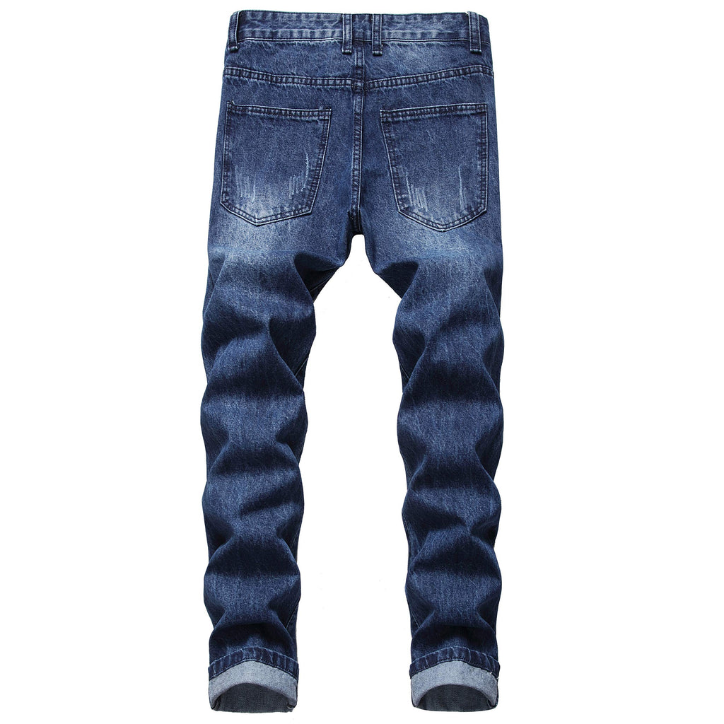 QIMYUM Mens Ripped Jeans, Distressed Destroyed Slim Fit Straight Leg Denim Pants (30, Dark Blue701)