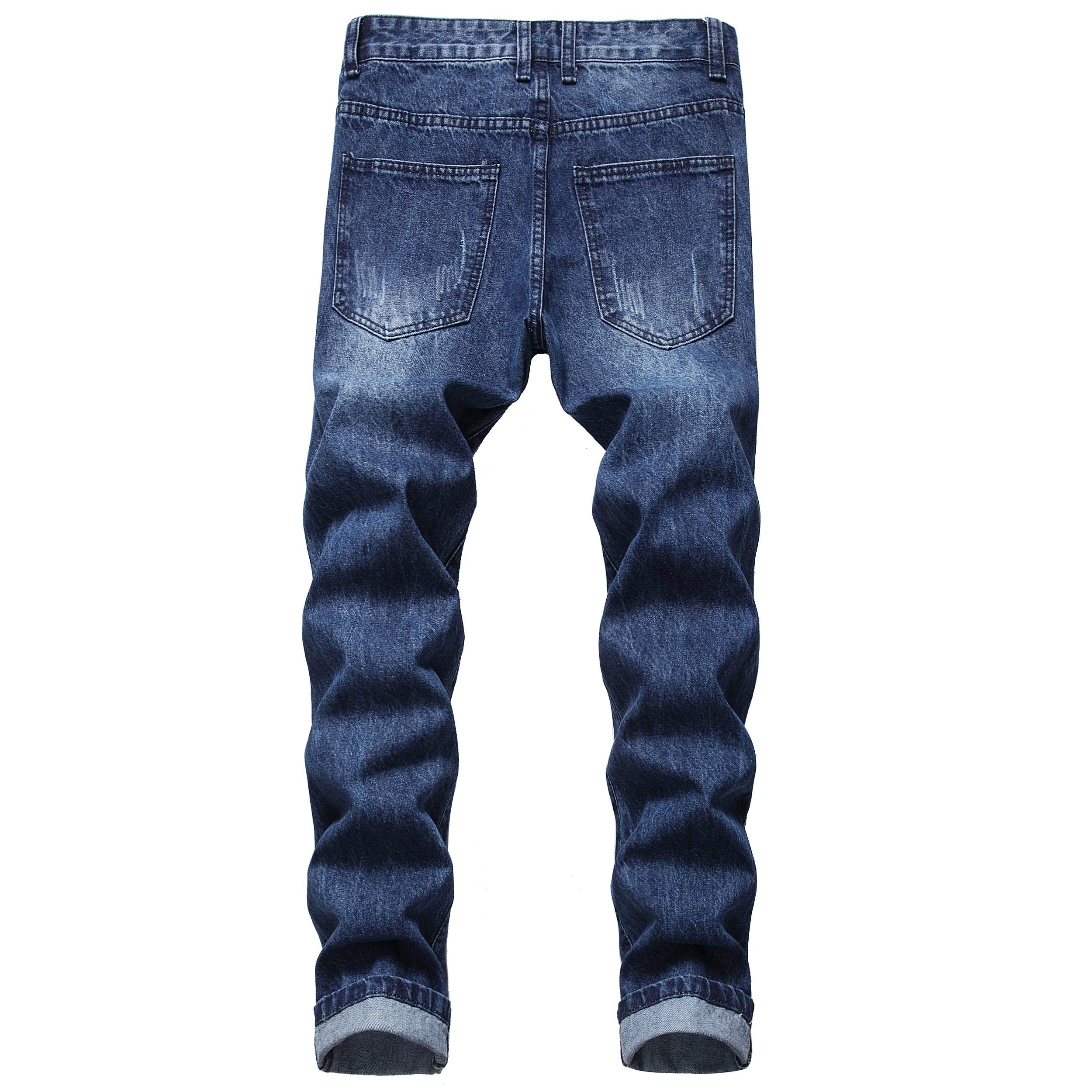 QIMYUM Mens Ripped Jeans, Distressed Destroyed Slim Fit Straight Leg Denim Pants (30, Dark Blue701)