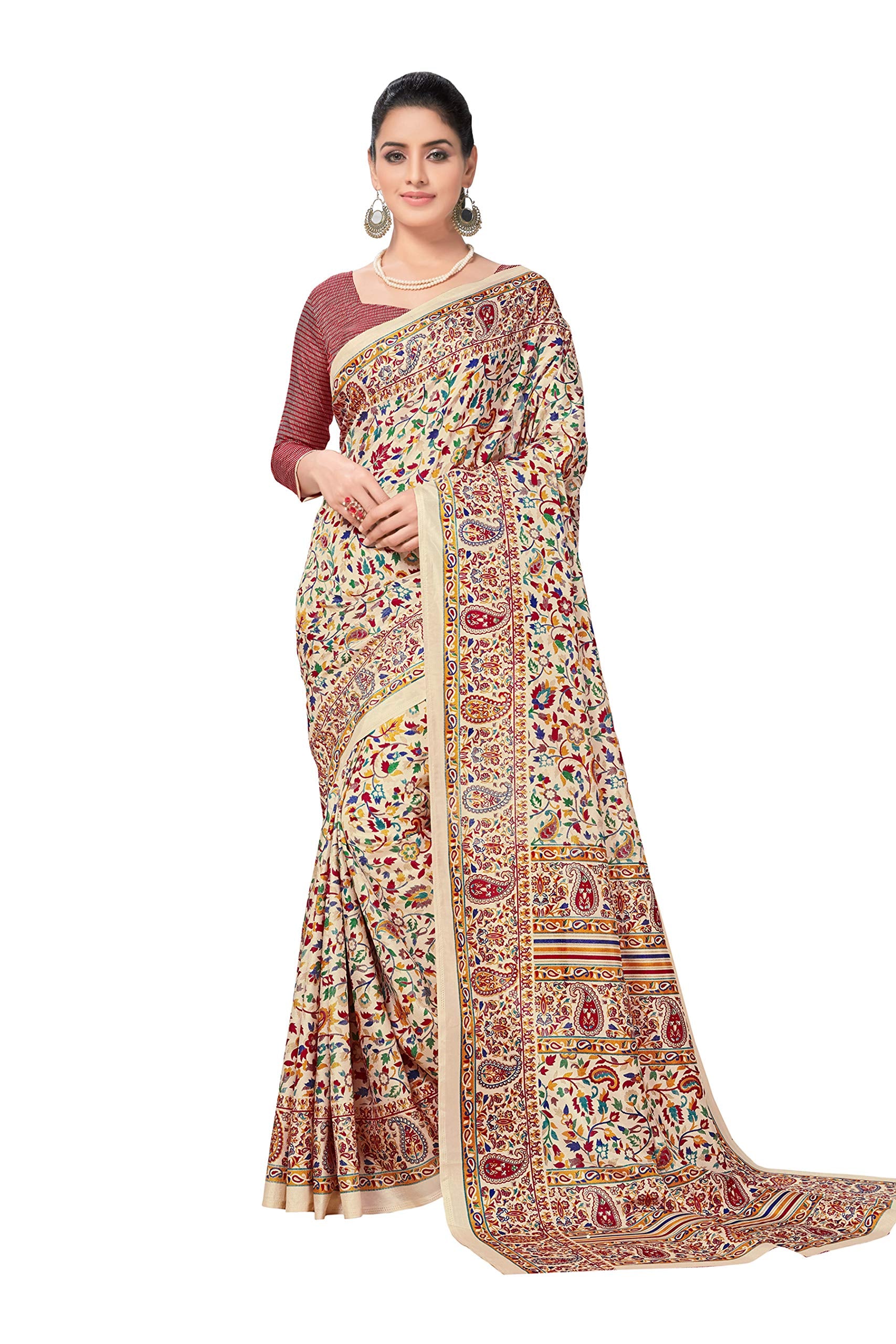 Vimla WomenS Mysore Crepe Silk Uniform Saree With Printed 6 Yard Length And Unstitched Blouse Piece Office Wear Saree