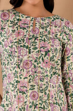 W For Woman Off-W For Womanhite Floral Printed Gota Embellished Cotton Straight Long Kurta