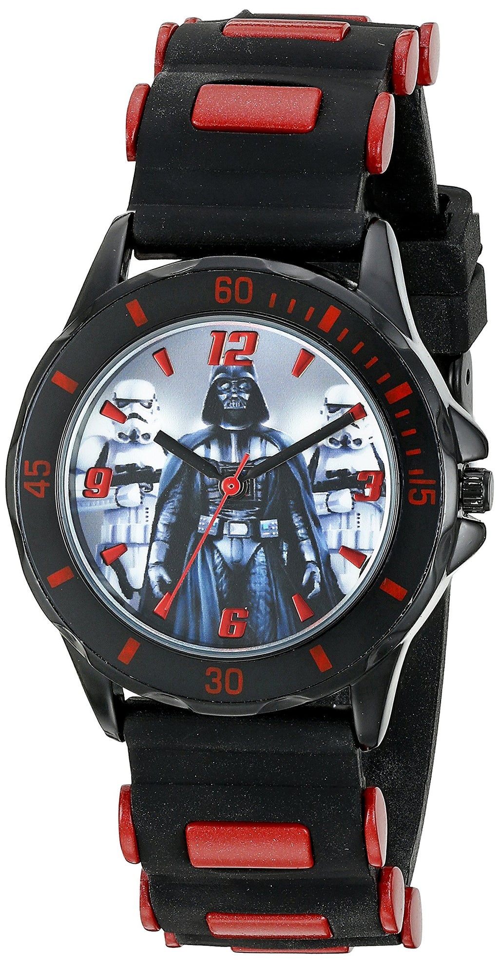 Accutime Kids Star Wars Darth Vader Analog Quartz Black Wrist Watch with Red Accents, Rubber Strap, Cool Inexpensive Gift & Part