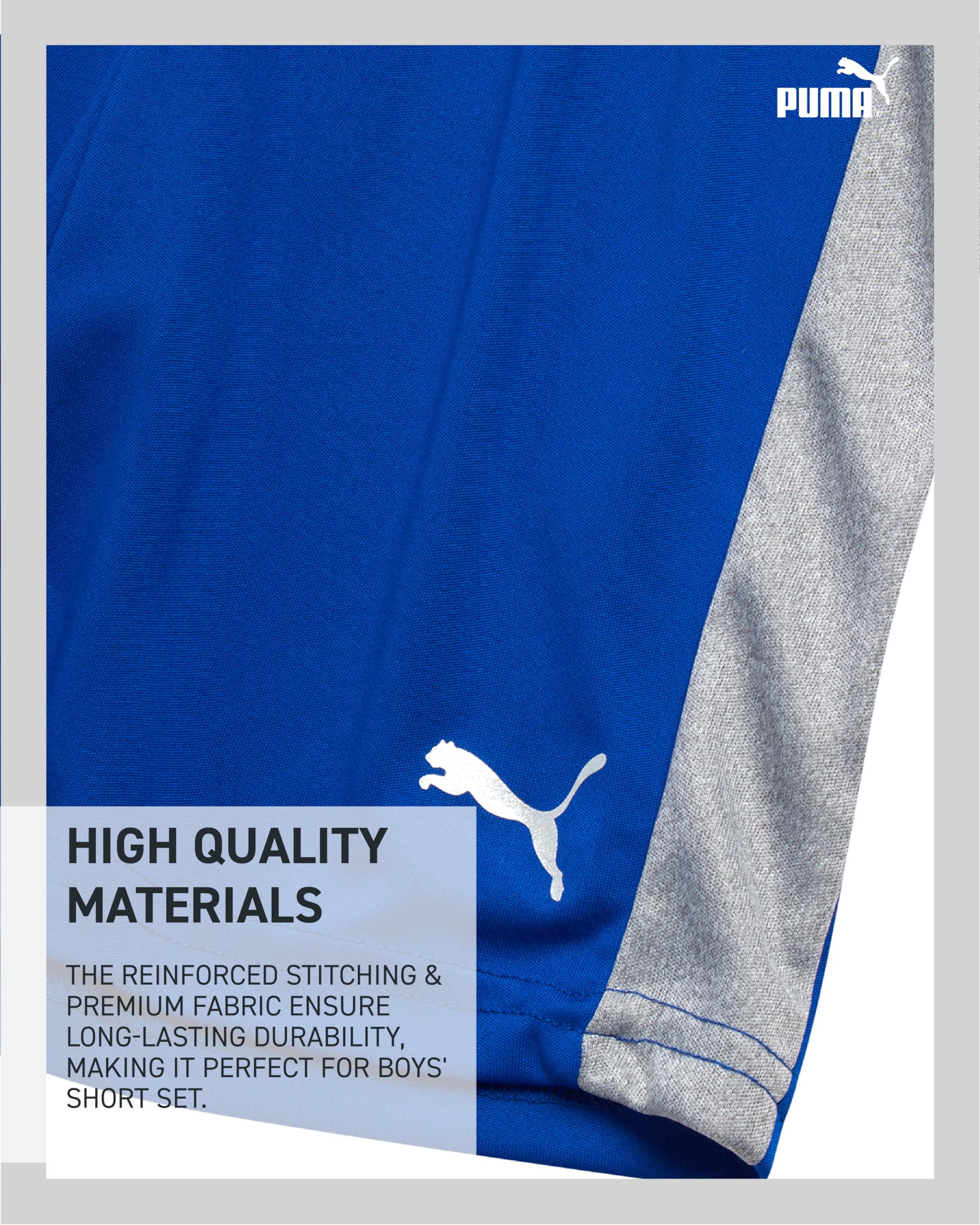 PUMA Boys' Short Set - 3 Piece Short Sleeve Graphic T-Shirts and Active Shorts Outfit Set for Boys (Sizes: 2T-7), Size 2T, Blue/